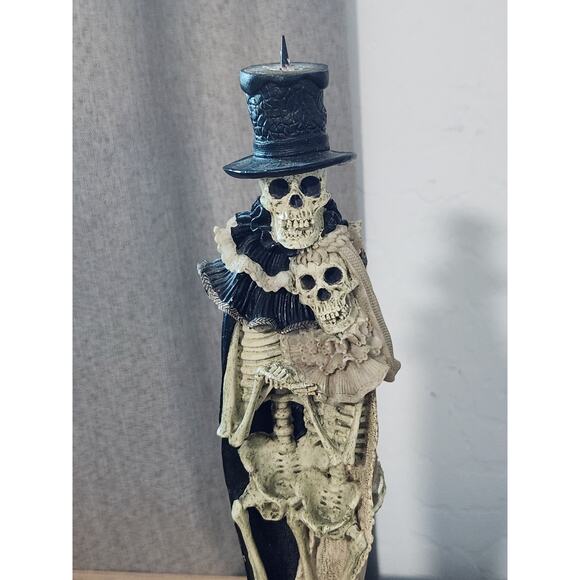 Skeleton Bride and Groom Wedding Halloween Day of the Dead Candlestick Holder - Picture 2 of 10